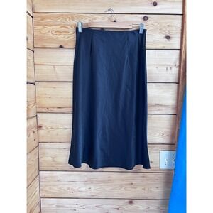 Black Satin Bias Cut Midi Skirt Slip Minimalist Y2K Chic Size MEdium